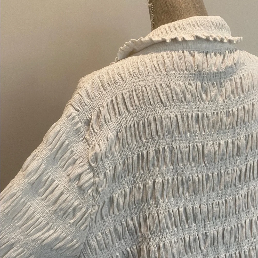 MAEVE Anthropologie Smocked Button Front Top Ivory Natural Cottagecore Chic 2X - Picture 14 of 16